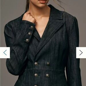 Pilcro Dark Indigo Denim Double-Breasted Blazer